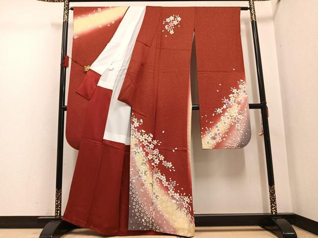 平和屋着物●豪華振袖　桜文　暈し染め　金通し地　正絹　逸品　AABG4136ph