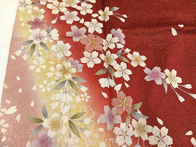 平和屋着物●豪華振袖　桜文　暈し染め　金通し地　正絹　逸品　AABG4136ph