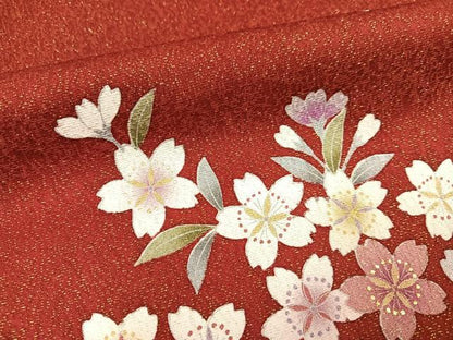 平和屋着物●豪華振袖　桜文　暈し染め　金通し地　正絹　逸品　AABG4136ph