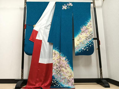 平和屋着物●豪華振袖　草花文　暈し染め　ロング丈　正絹　逸品　AABG4138ph