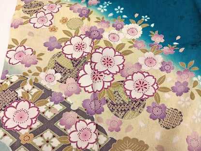 平和屋着物●豪華振袖　草花文　暈し染め　ロング丈　正絹　逸品　AABG4138ph