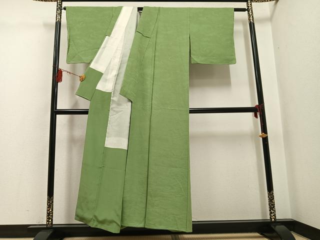 平和屋着物●上質な色無地　草花地紋　柳茶色　正絹　逸品　AABG4142ph