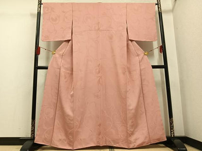 平和屋着物●上質な色無地　唐草地紋　宍色　正絹　逸品　未使用　AABG4143ph
