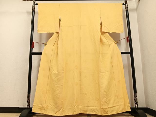 平和屋着物●上質な色無地　花地紋　蜂蜜色　正絹　逸品　未使用　AABG4146ph