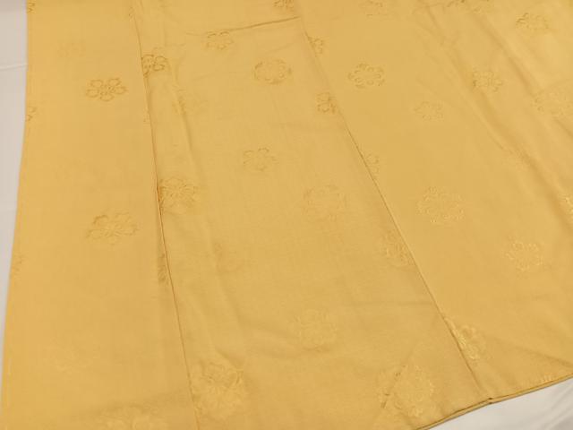 平和屋着物●上質な色無地　花地紋　蜂蜜色　正絹　逸品　未使用　AABG4146ph