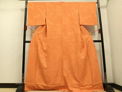 平和屋着物●上質な色無地　草木地紋　黄丹色　正絹　逸品　AABG4148ph