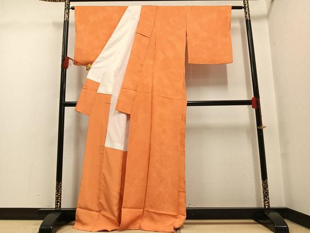 平和屋着物●上質な色無地　草木地紋　黄丹色　正絹　逸品　AABG4148ph