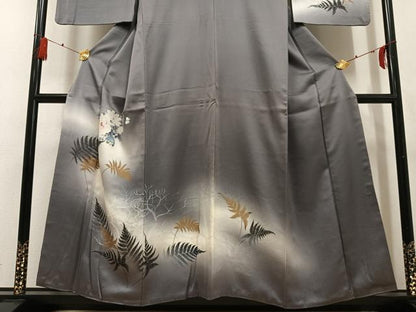平和屋着物●訪問着　舞蝶草花文　暈し染め　金彩　正絹　逸品　AABG4149ph