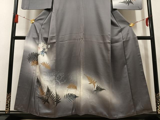 平和屋着物●訪問着　舞蝶草花文　暈し染め　金彩　正絹　逸品　AABG4149ph