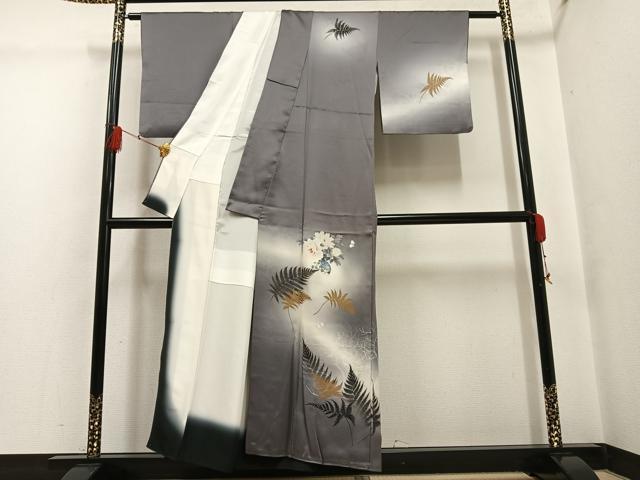 平和屋着物●訪問着　舞蝶草花文　暈し染め　金彩　正絹　逸品　AABG4149ph