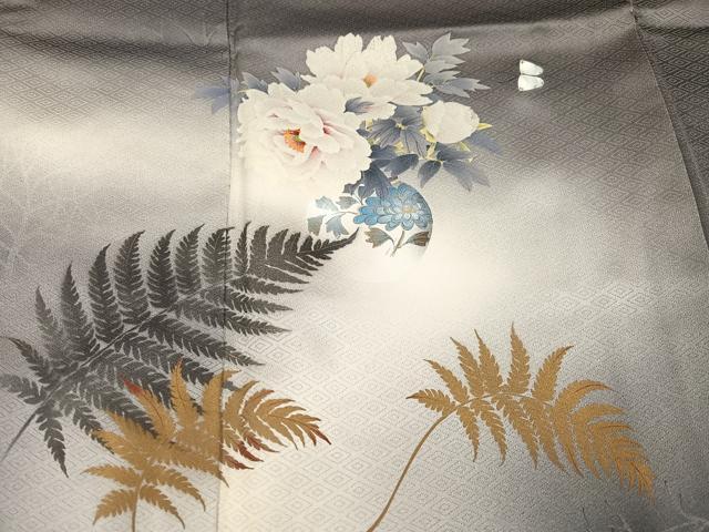 平和屋着物●訪問着　舞蝶草花文　暈し染め　金彩　正絹　逸品　AABG4149ph