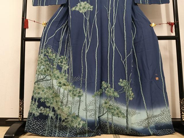 平和屋着物●日本画家　霜鳥忍の世界　彩天目織　訪問着　手描き　楓　松坂屋扱い　正絹　逸品　AABG4150ph
