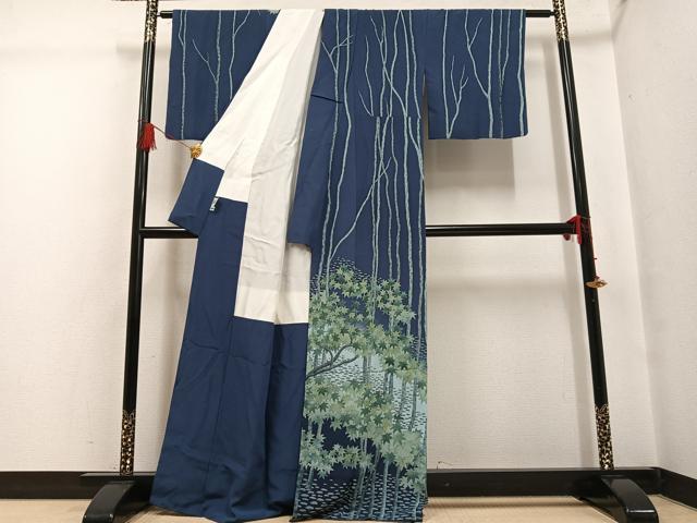 平和屋着物●日本画家　霜鳥忍の世界　彩天目織　訪問着　手描き　楓　松坂屋扱い　正絹　逸品　AABG4150ph