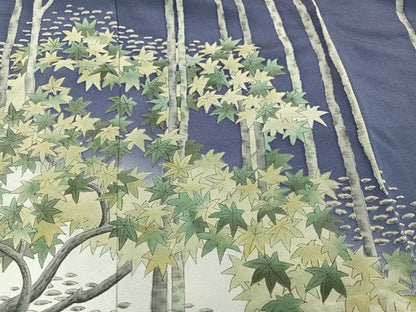 平和屋着物●日本画家　霜鳥忍の世界　彩天目織　訪問着　手描き　楓　松坂屋扱い　正絹　逸品　AABG4150ph