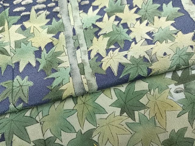 平和屋着物●日本画家　霜鳥忍の世界　彩天目織　訪問着　手描き　楓　松坂屋扱い　正絹　逸品　AABG4150ph