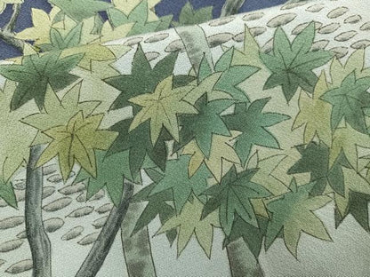 平和屋着物●日本画家　霜鳥忍の世界　彩天目織　訪問着　手描き　楓　松坂屋扱い　正絹　逸品　AABG4150ph
