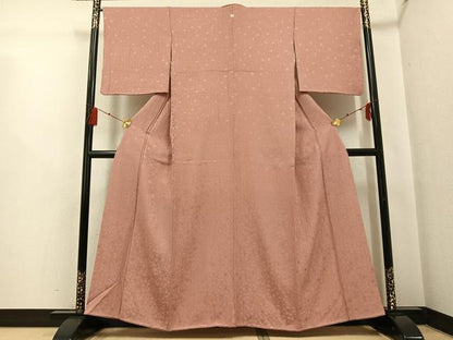 平和屋着物●上質な色無地　枝梅地紋　水柿色　正絹　逸品　AABG4151ph