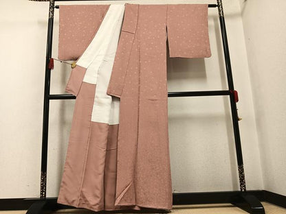 平和屋着物●上質な色無地　枝梅地紋　水柿色　正絹　逸品　AABG4151ph
