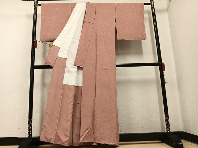 平和屋着物●上質な色無地　枝梅地紋　水柿色　正絹　逸品　AABG4151ph