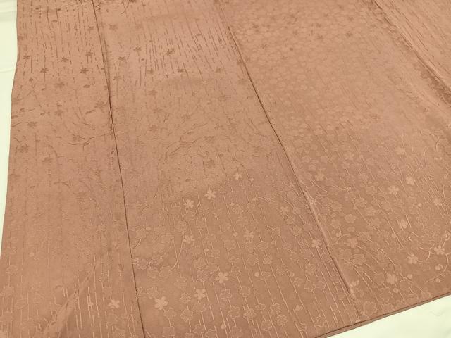 平和屋着物●上質な色無地　枝梅地紋　水柿色　正絹　逸品　AABG4151ph