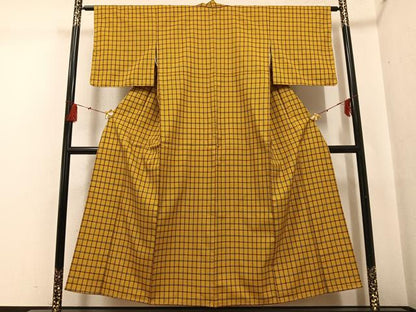 平和屋着物●山下八百子　本場黄八丈　格子　正絹　逸品　未使用　AABG4155ph