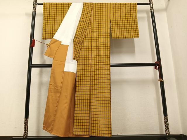 平和屋着物●山下八百子　本場黄八丈　格子　正絹　逸品　未使用　AABG4155ph