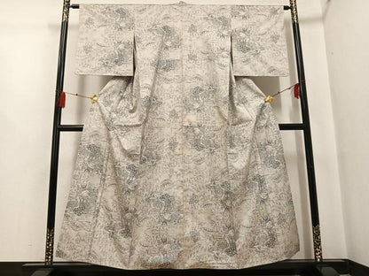 平和屋着物●本場大島紬　白大島　一元7マルキ　総絣　渡橋風景文　正絹　逸品　AABG4157ph