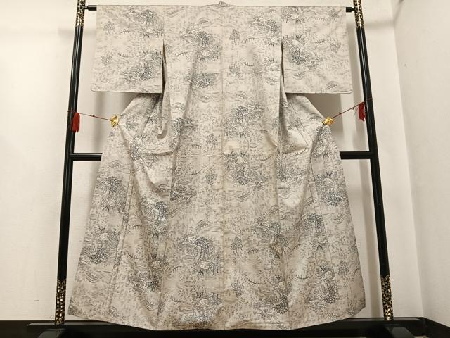 平和屋着物●本場大島紬　白大島　一元7マルキ　総絣　渡橋風景文　正絹　逸品　AABG4157ph