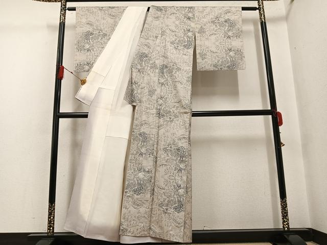 平和屋着物●本場大島紬　白大島　一元7マルキ　総絣　渡橋風景文　正絹　逸品　AABG4157ph