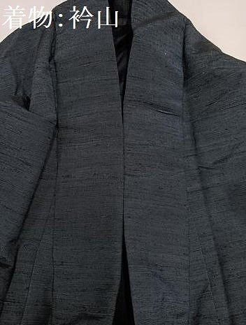 平和屋着物●男性　紬　アンサンブル　色無地　藍鉄色　正絹　逸品　AABG4158ph