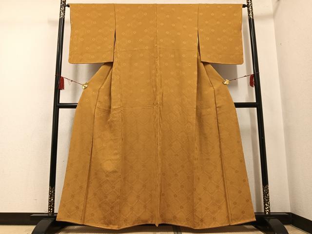 平和屋着物●上質な色無地　有栖川蜀江地紋　黄唐茶色　正絹　逸品　未使用　AABG4159ph