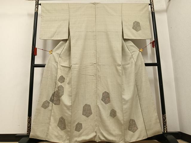 平和屋着物●訪問着　中国三大刺繍　汕頭刺繍　スワトウ刺繍　紬地　花唐草文　正絹　逸品　AABG4160ph