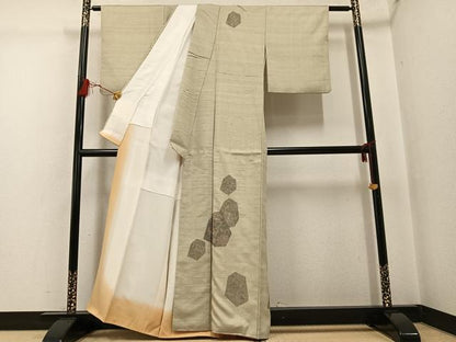 平和屋着物●訪問着　中国三大刺繍　汕頭刺繍　スワトウ刺繍　紬地　花唐草文　正絹　逸品　AABG4160ph