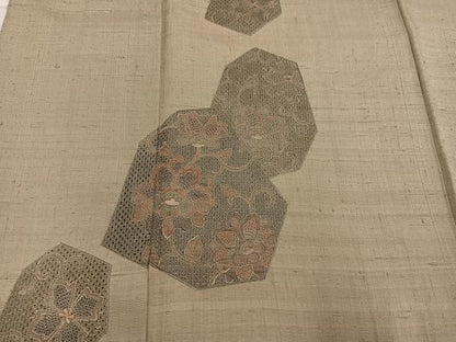 平和屋着物●訪問着　中国三大刺繍　汕頭刺繍　スワトウ刺繍　紬地　花唐草文　正絹　逸品　AABG4160ph