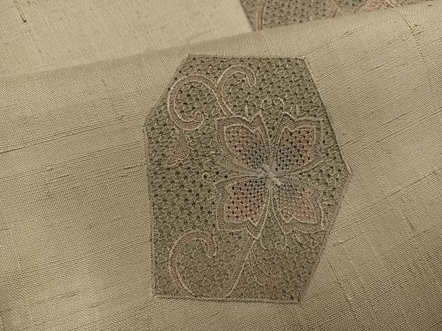 平和屋着物●訪問着　中国三大刺繍　汕頭刺繍　スワトウ刺繍　紬地　花唐草文　正絹　逸品　AABG4160ph