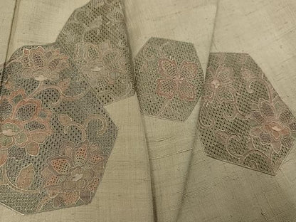 平和屋着物●訪問着　中国三大刺繍　汕頭刺繍　スワトウ刺繍　紬地　花唐草文　正絹　逸品　AABG4160ph