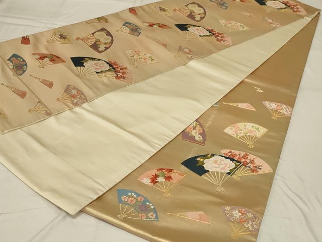 平和屋着物◎六通柄袋帯　唐織　扇面花文　金糸　正絹　逸品　AABG4167ou