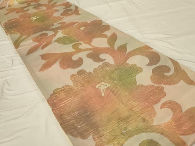 平和屋着物◎六通柄袋帯　更紗花文　正絹　逸品　AABG4175ou