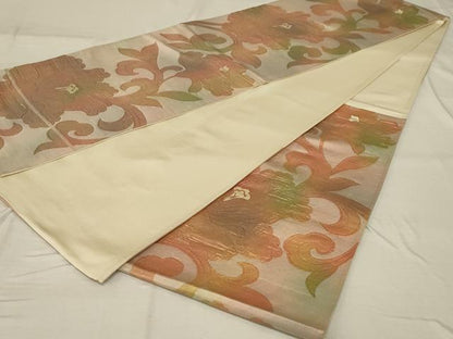平和屋着物◎六通柄袋帯　更紗花文　正絹　逸品　AABG4175ou