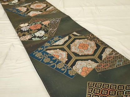 平和屋着物◎六通柄袋帯　色紙花文　金糸　正絹　逸品　AABG4176ou
