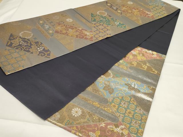 平和屋着物◎六通柄袋帯　切り嵌め更紗花文　金銀糸　正絹　逸品　AABG4196ou