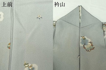 平和屋着物▽上質な小紋　単衣　舞花文　金彩　鬼しぼ縮緬　正絹　逸品　AABG4206jh