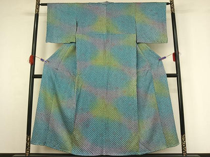 平和屋着物▽上質な小紋 単衣 総絞り 霞文 暈し染め 正絹 逸品 AABG4208jh