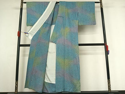 平和屋着物▽上質な小紋 単衣 総絞り 霞文 暈し染め 正絹 逸品 AABG4208jh