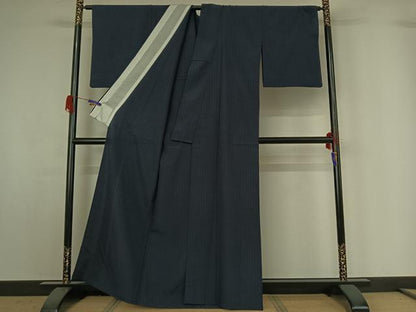 平和屋着物▽本塩沢 単衣 110亀甲 縞 正絹 逸品 AABG4210jh