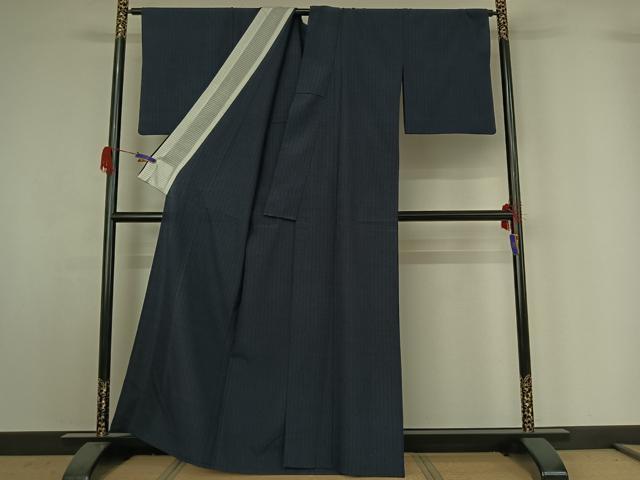 平和屋着物▽本塩沢 単衣 110亀甲 縞 正絹 逸品 AABG4210jh