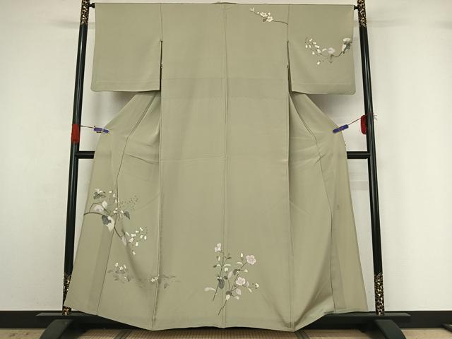 平和屋着物▽京加賀糸目友禅作家 山崎巌 訪問着 単衣 枝花文 正絹 逸品 AABG4211jh