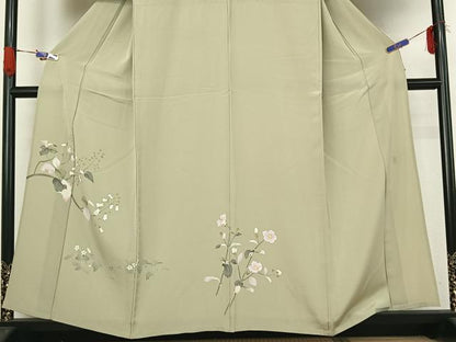 平和屋着物▽京加賀糸目友禅作家 山崎巌 訪問着 単衣 枝花文 正絹 逸品 AABG4211jh