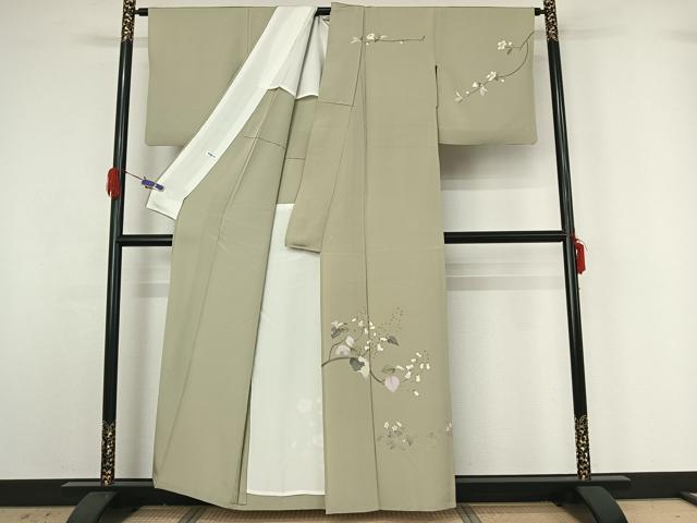 平和屋着物▽京加賀糸目友禅作家 山崎巌 訪問着 単衣 枝花文 正絹 逸品 AABG4211jh