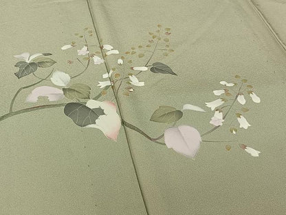 平和屋着物▽京加賀糸目友禅作家 山崎巌 訪問着 単衣 枝花文 正絹 逸品 AABG4211jh